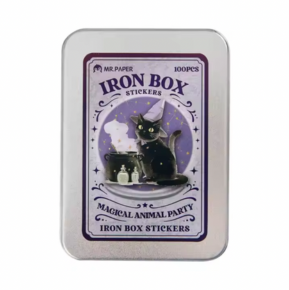 Caja Metalica 100 Stickers Animales Halloween