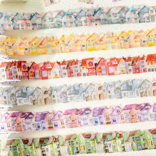 Rollo de 50 stickers Casas coloridas