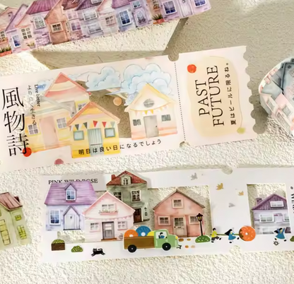 Rollo de 50 stickers Casas coloridas