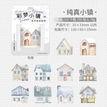 Rollo de 50 stickers Casas coloridas