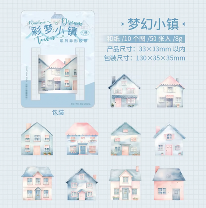 Rollo de 50 stickers Casas coloridas