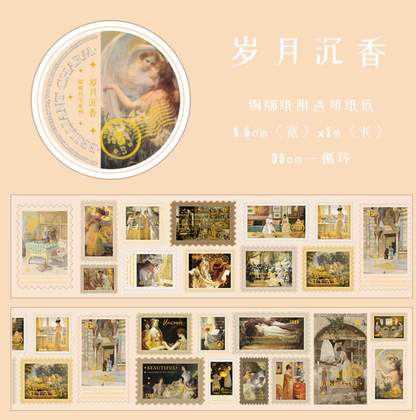 Rollo de Stickers Timbres postales con foil dorado