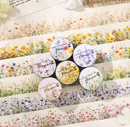 Washi Tape ancho transparente flores de campo