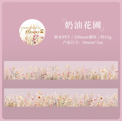 Washi Tape ancho transparente flores de campo