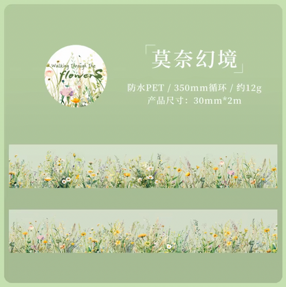 Washi Tape ancho transparente flores de campo