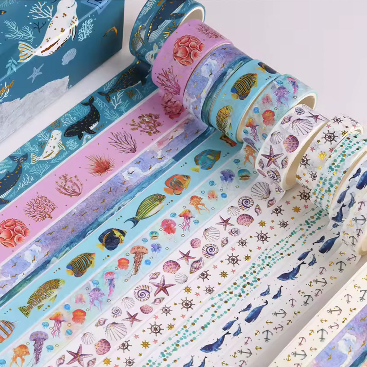 10 Washi Tapes del mar con detalles dorados