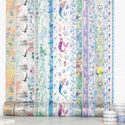 24 Washi Tapes del mar con foil dorado & plateado