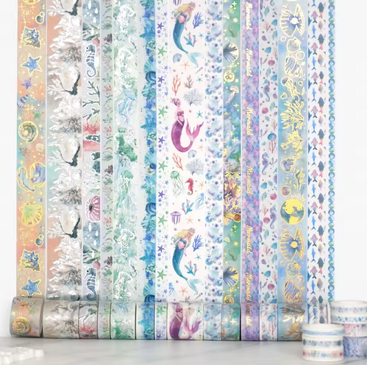 24 Washi Tapes del mar con foil dorado & plateado