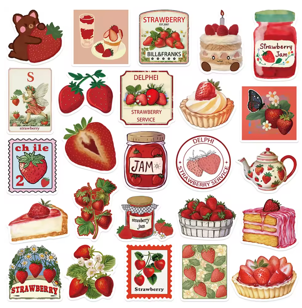 50 Stickers Vinil Fresas