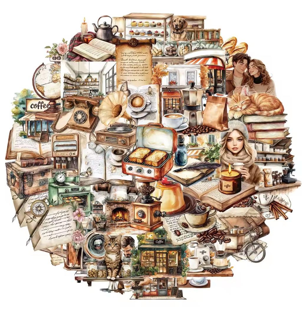 50 Stickers Transparentes Café