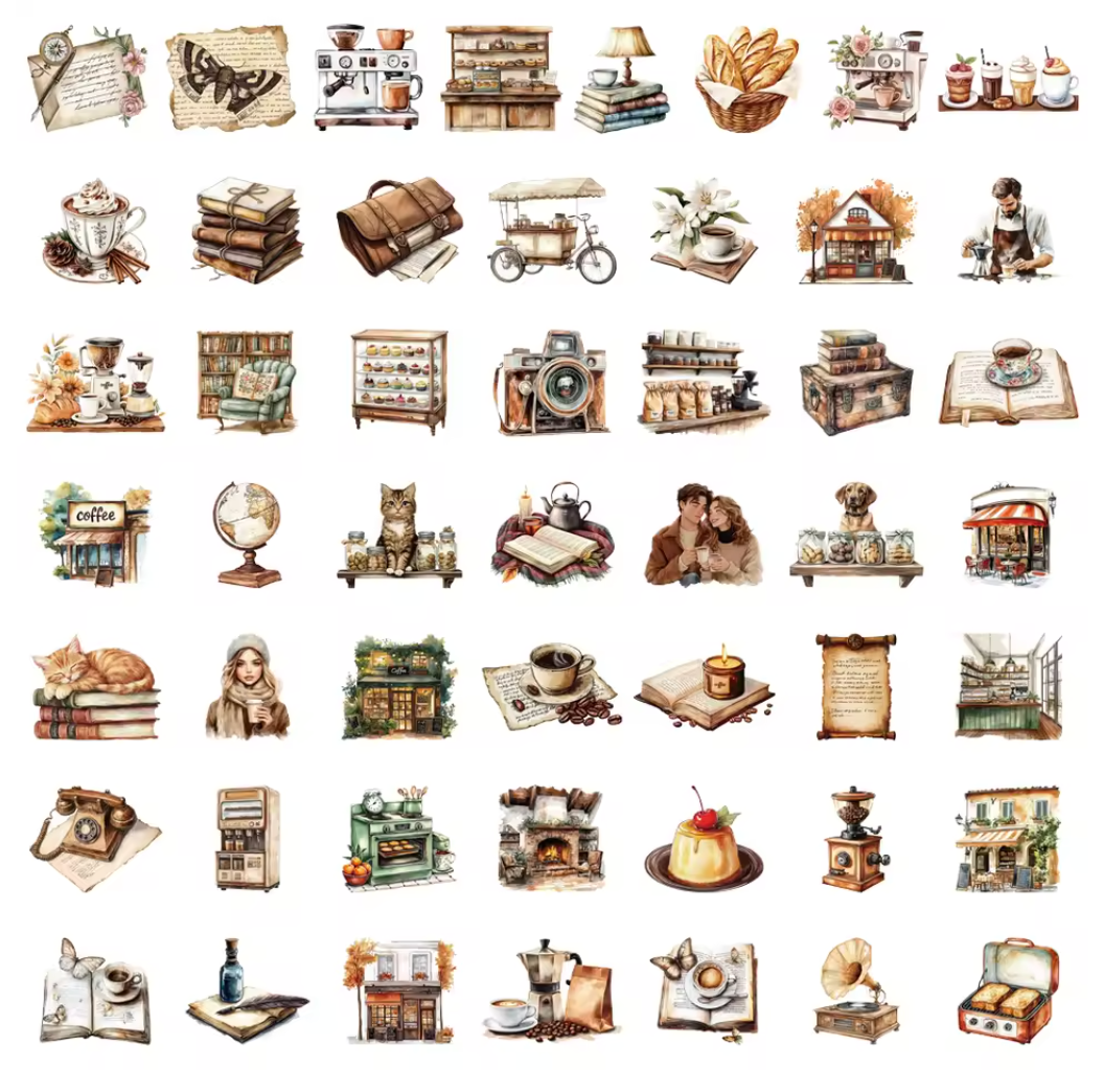 50 Stickers Transparentes Café