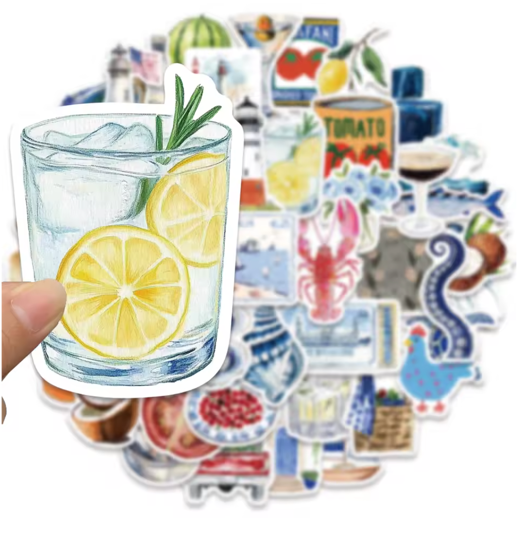 50 Stickers Vinil Verano azul