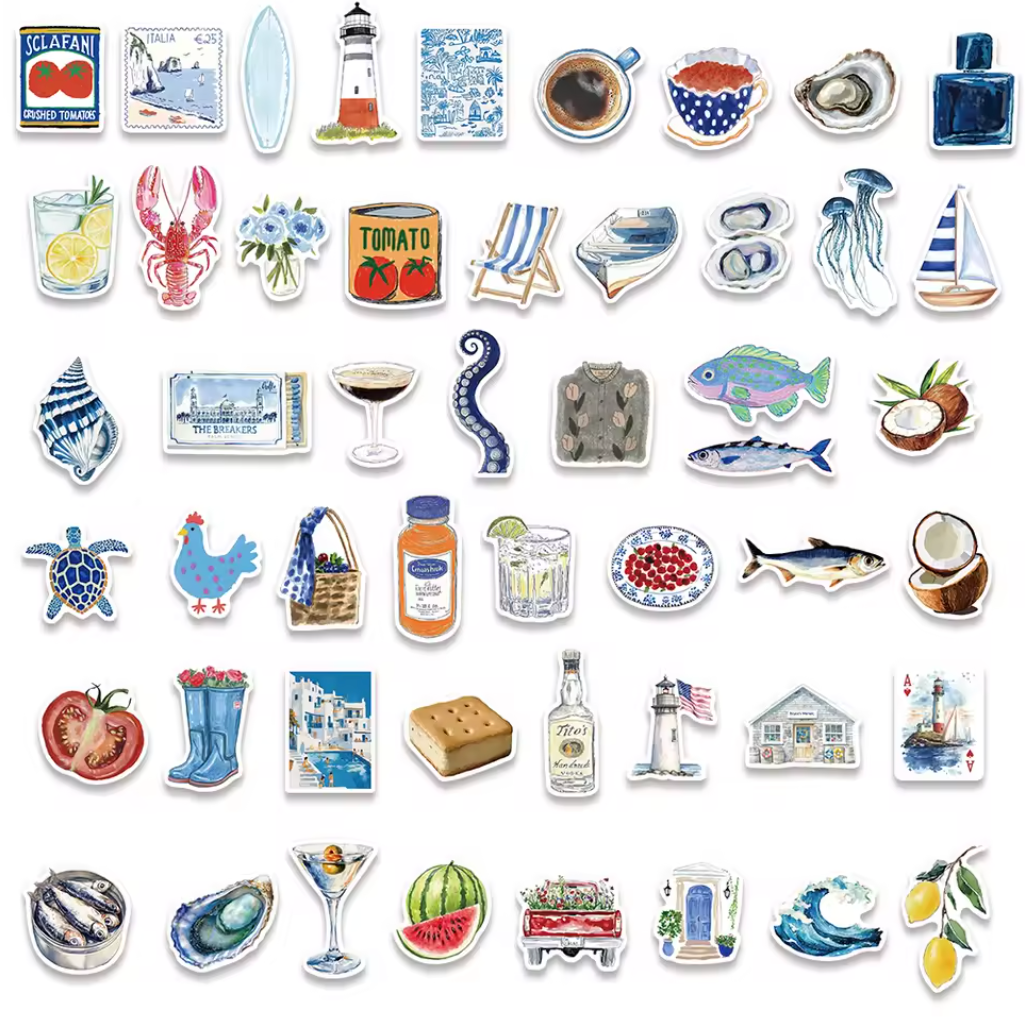 50 Stickers Vinil Verano azul