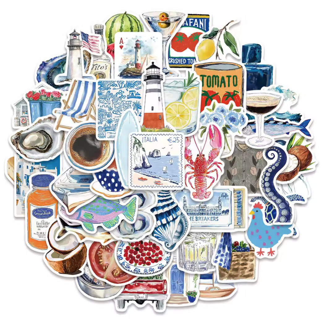 50 Stickers Vinil Verano azul