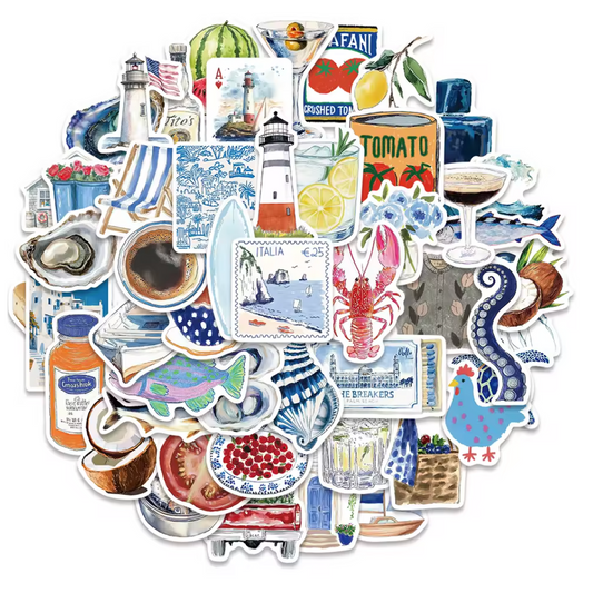 50 Stickers Vinil Verano azul
