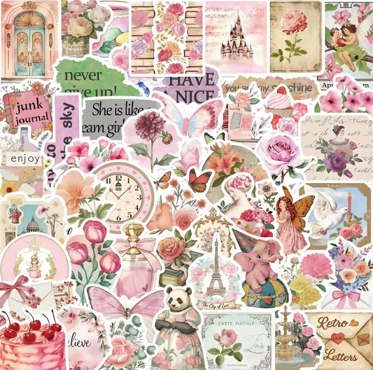 50 Stickers Vinil Rosa Vintage