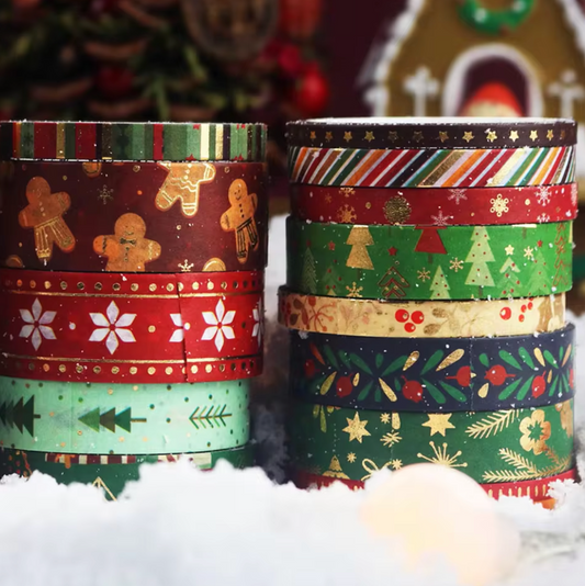 12 Rollos de Washi Tape Navideño con foil dorado
