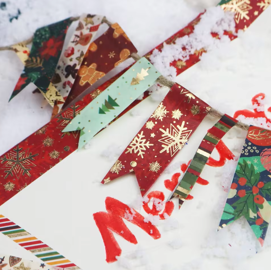12 Rollos de Washi Tape Navideño con foil dorado