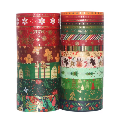 12 Rollos de Washi Tape Navideño con foil dorado