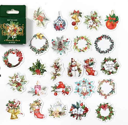 Cajita de Stickers Navideños Coronas y Plantas