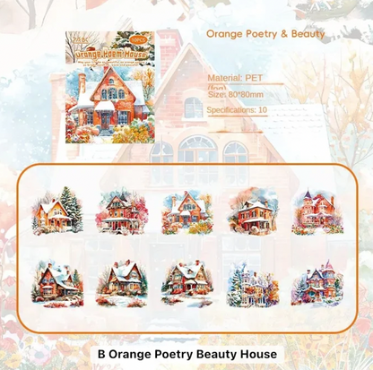 10 Stickers Grandes Casas en invierno & navideñas