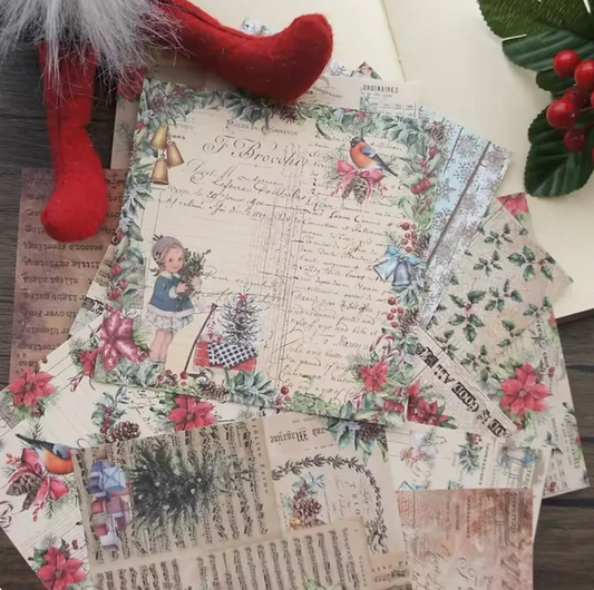 12 Papeles Cartulina Navidad Vintage