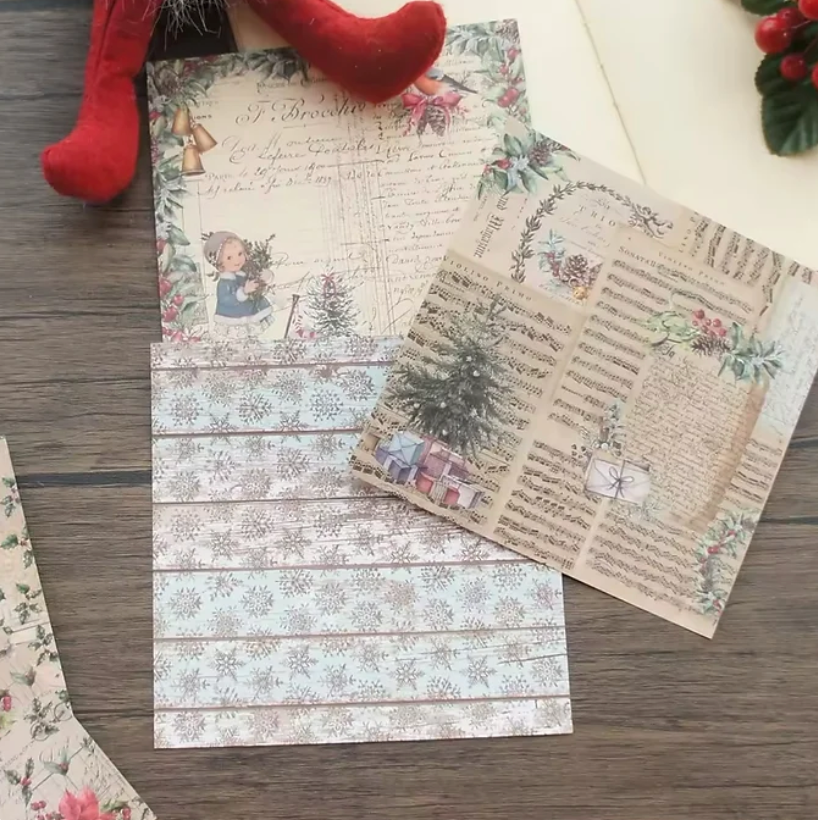 12 Papeles Cartulina Navidad Vintage