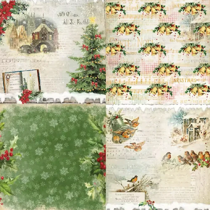 12 Papeles Navideños Cartulina Vintage