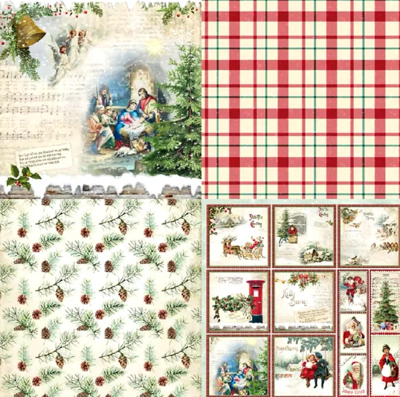 12 Papeles Navideños Cartulina Vintage