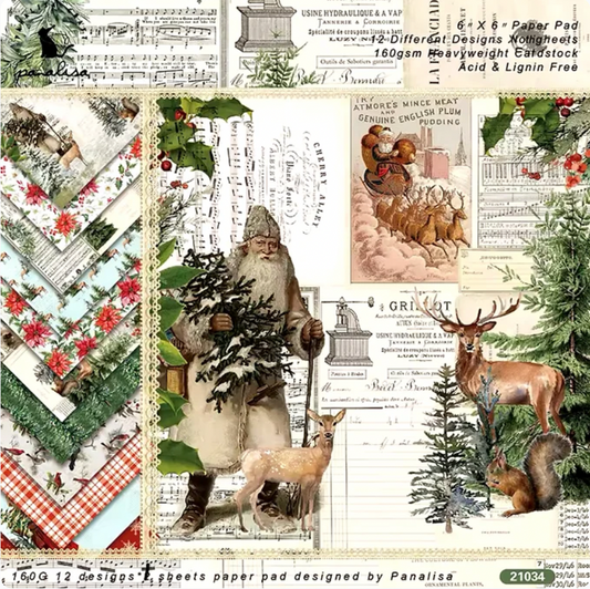 12 Papeles Cartulina Navideños Estilo Vintage