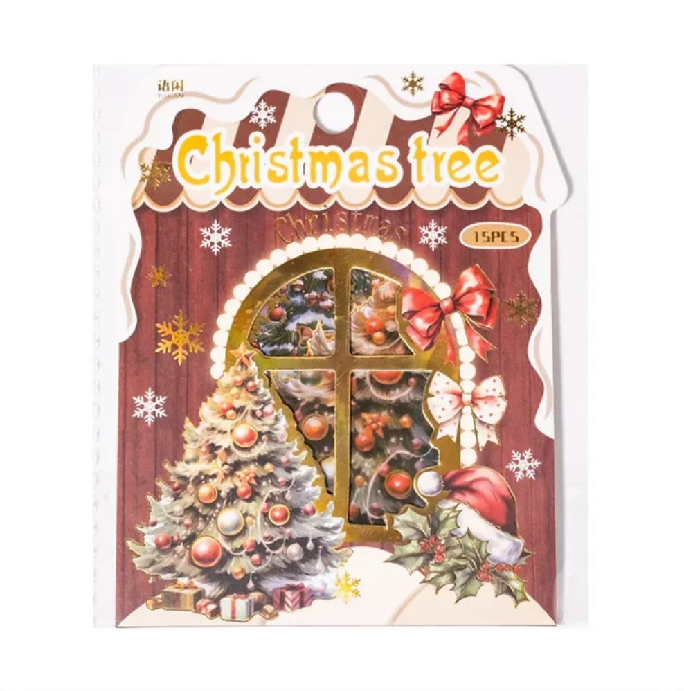 15 Stickers Navideños grandes con detalles dorados