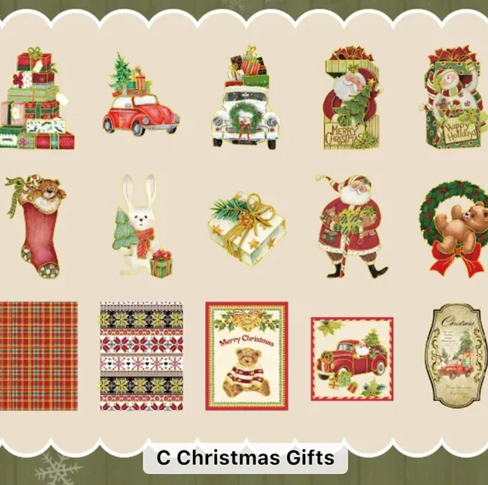15 Stickers Navideños grandes con detalles dorados
