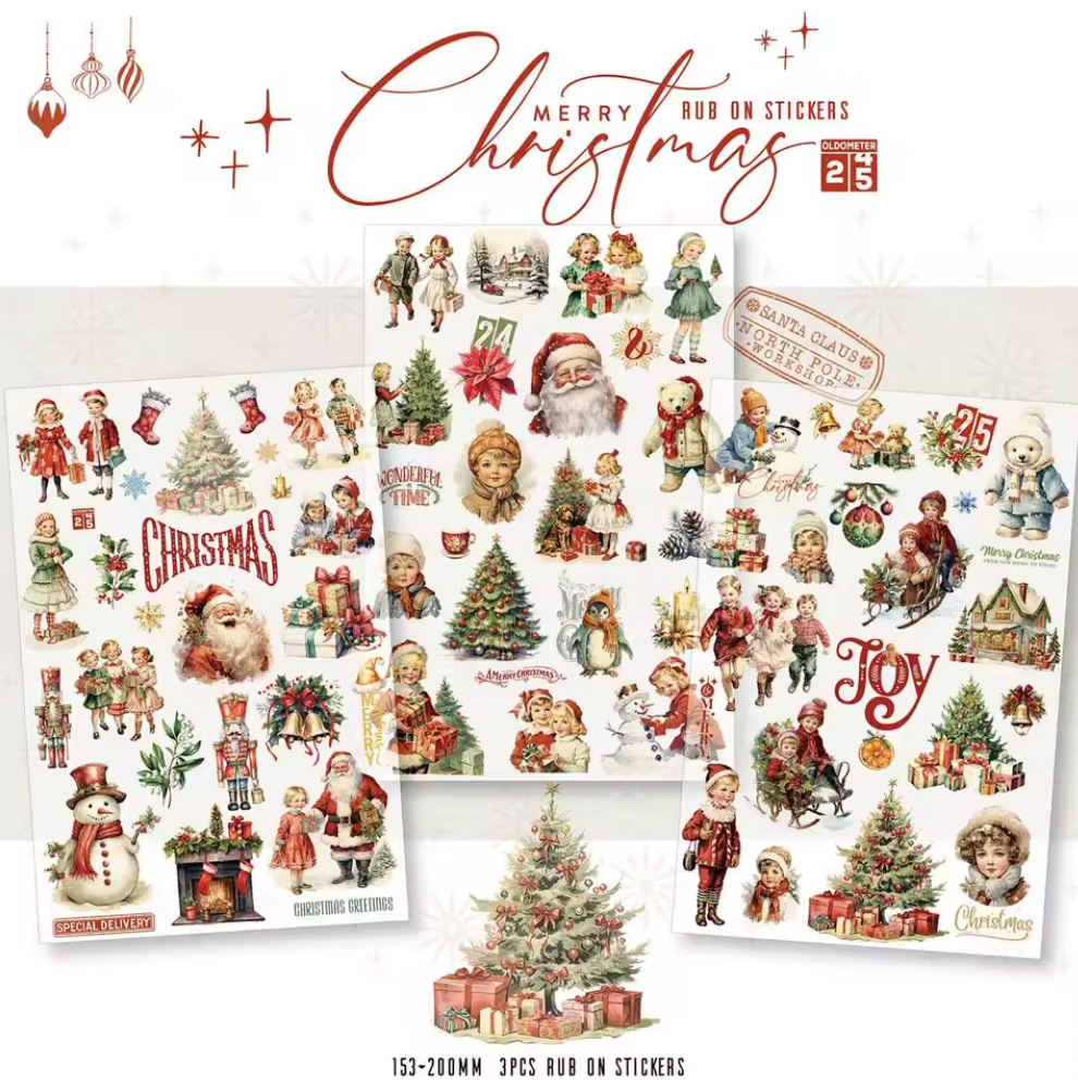 3 Hojas Grandes de Stickers / Papel transfer Navidad