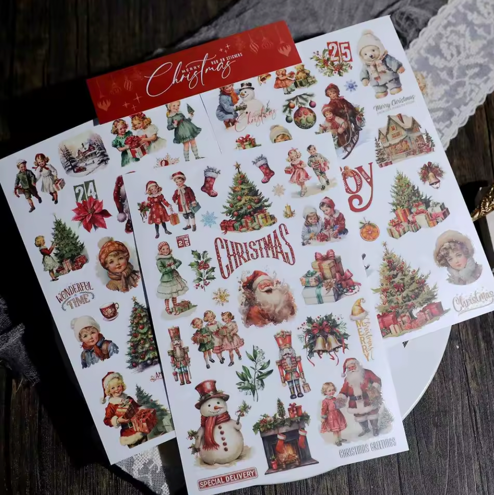 3 Hojas Grandes de Stickers / Papel transfer Navidad