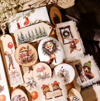 3 Hojas Grandes de Stickers / Papel transfer Animales Navidad