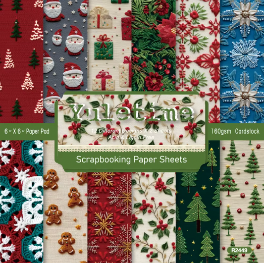 12 Hojas de cartulina Navidad Bordado