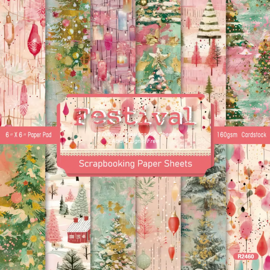 12 Hojas de cartulina Navidad Rosa & Verde