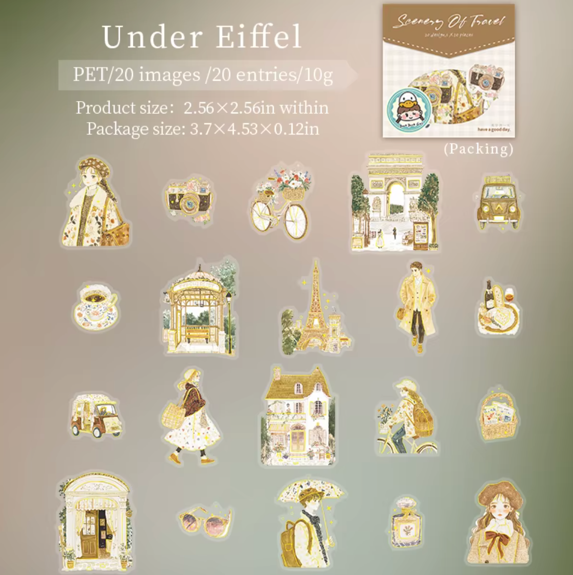 6 Paquetes de 20 Stickers con foil dorado