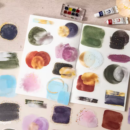 6 paquetes de 10 Stickers manchas acuarela & brillos dorados