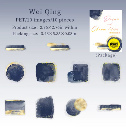 6 paquetes de 10 Stickers manchas acuarela & brillos dorados