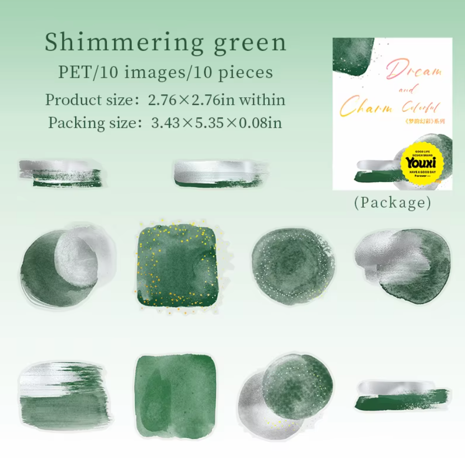 6 paquetes de 10 Stickers manchas acuarela & brillos dorados