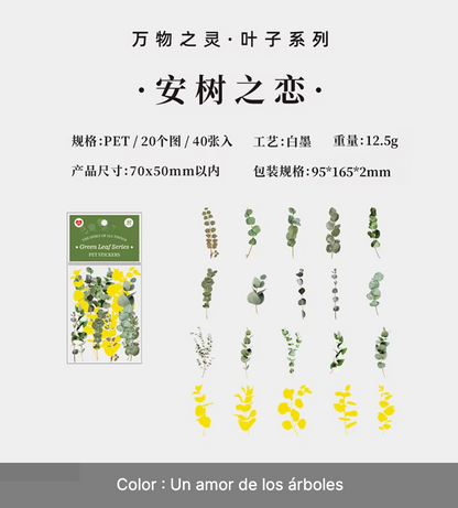 40 Stickers Hojas & hojas doradas