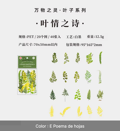 40 Stickers Hojas & hojas doradas