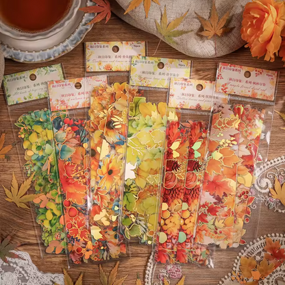 15 Tiras de Hojas de otoño con detalles dorados