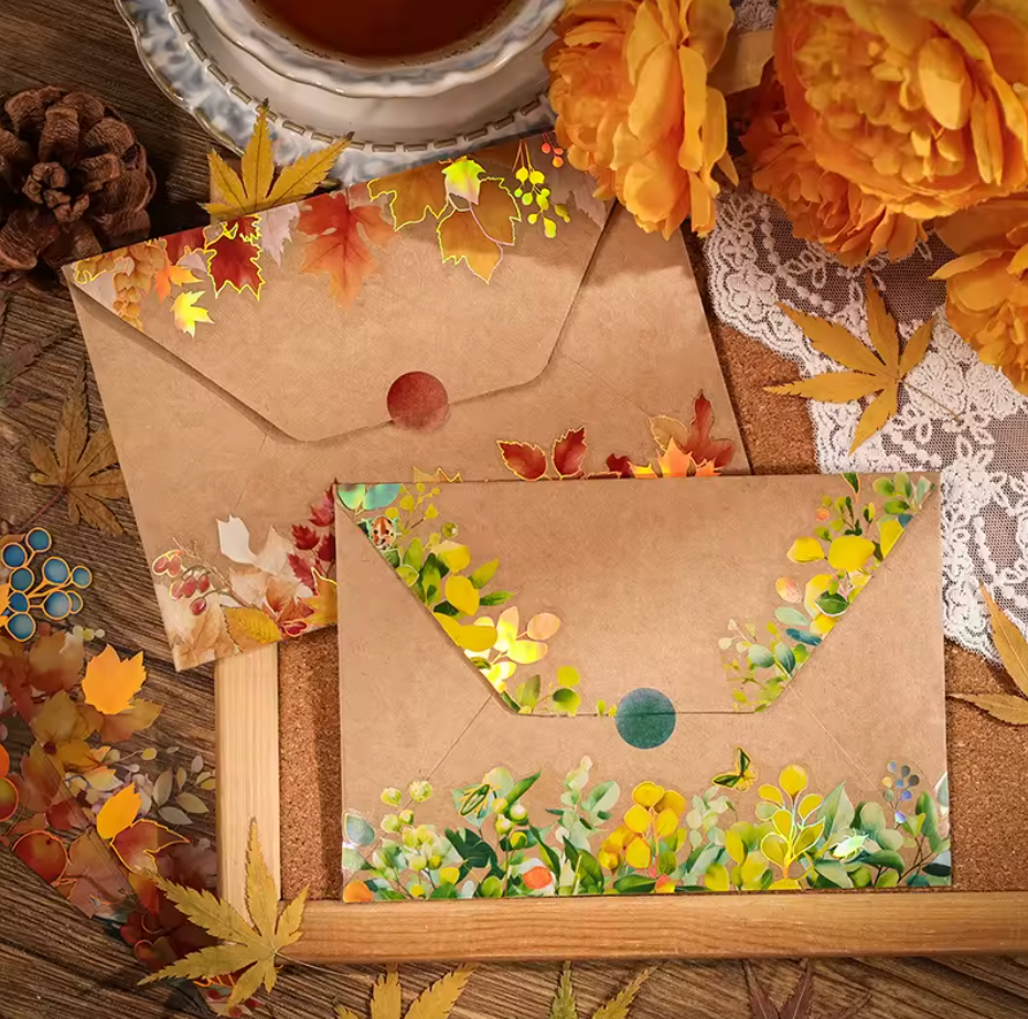 15 Tiras de Hojas de otoño con detalles dorados