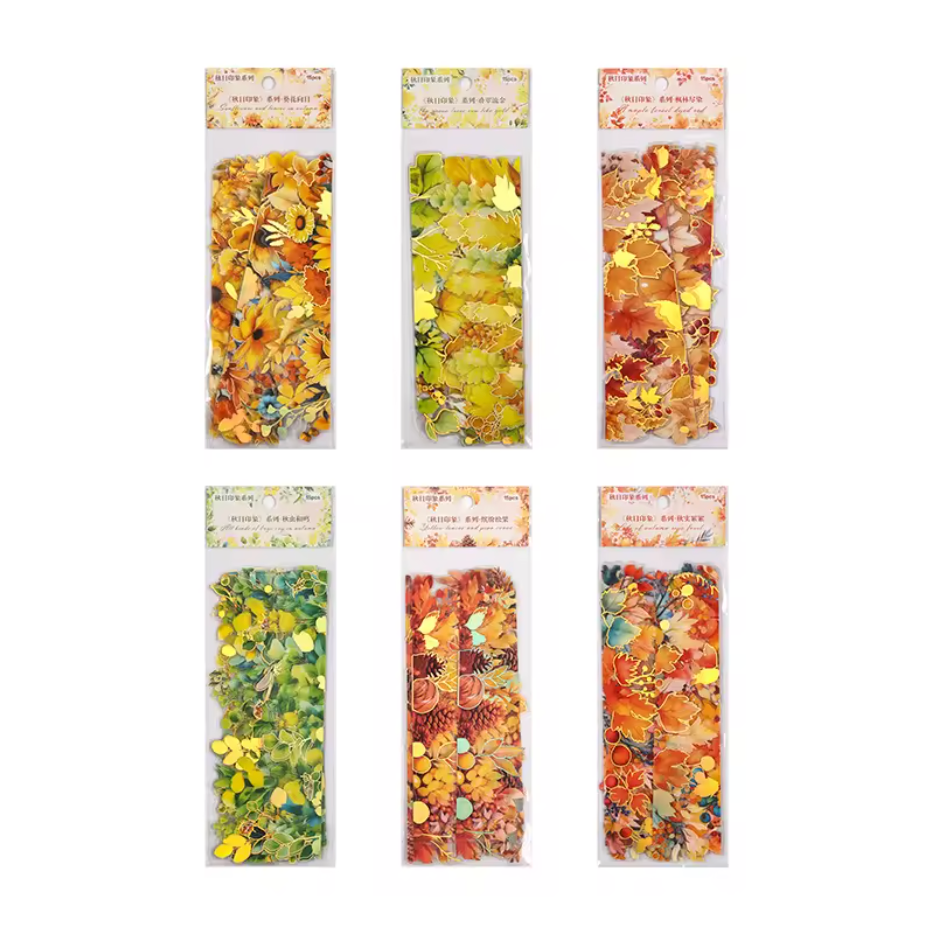 15 Tiras de Hojas de otoño con detalles dorados