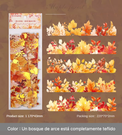 15 Tiras de Hojas de otoño con detalles dorados