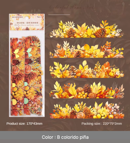 15 Tiras de Hojas de otoño con detalles dorados