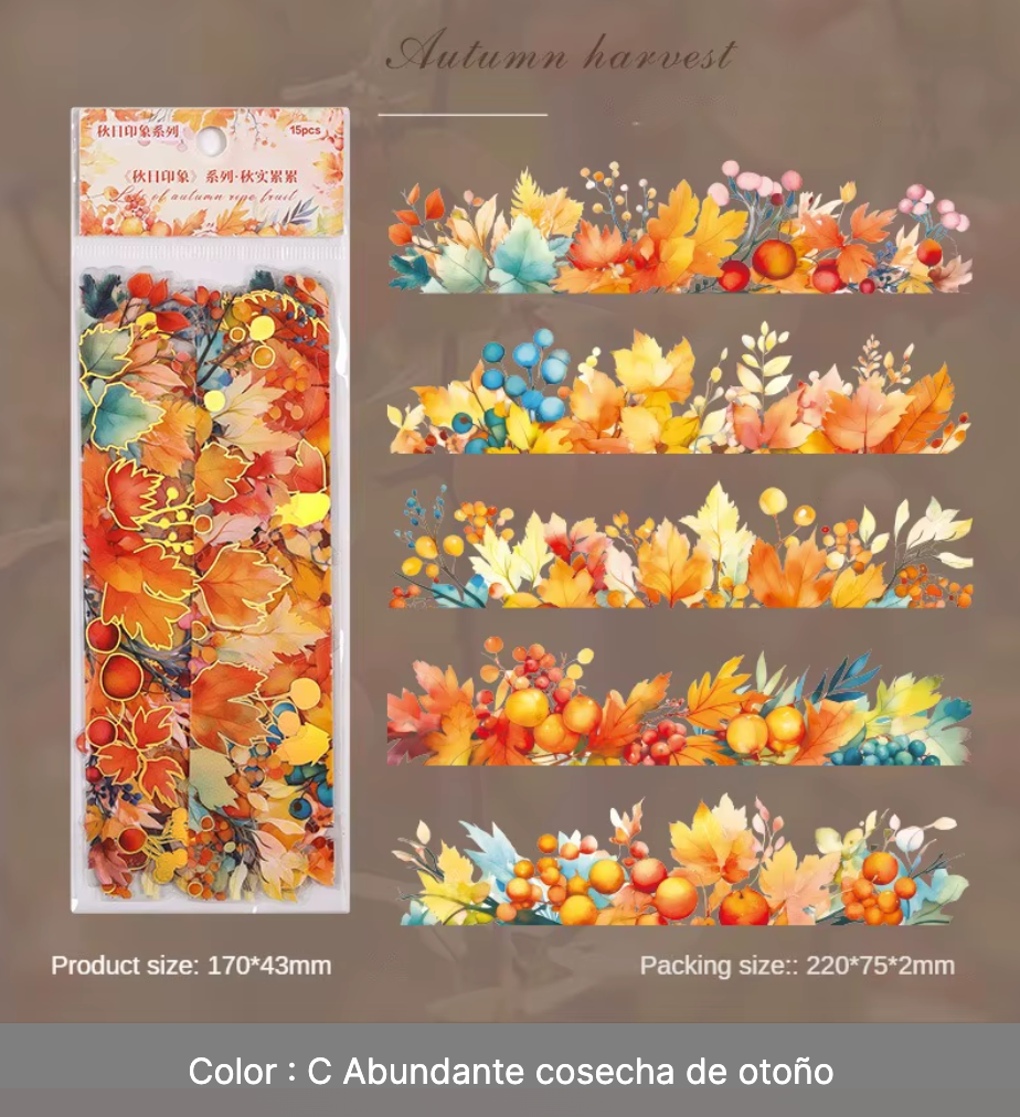 15 Tiras de Hojas de otoño con detalles dorados