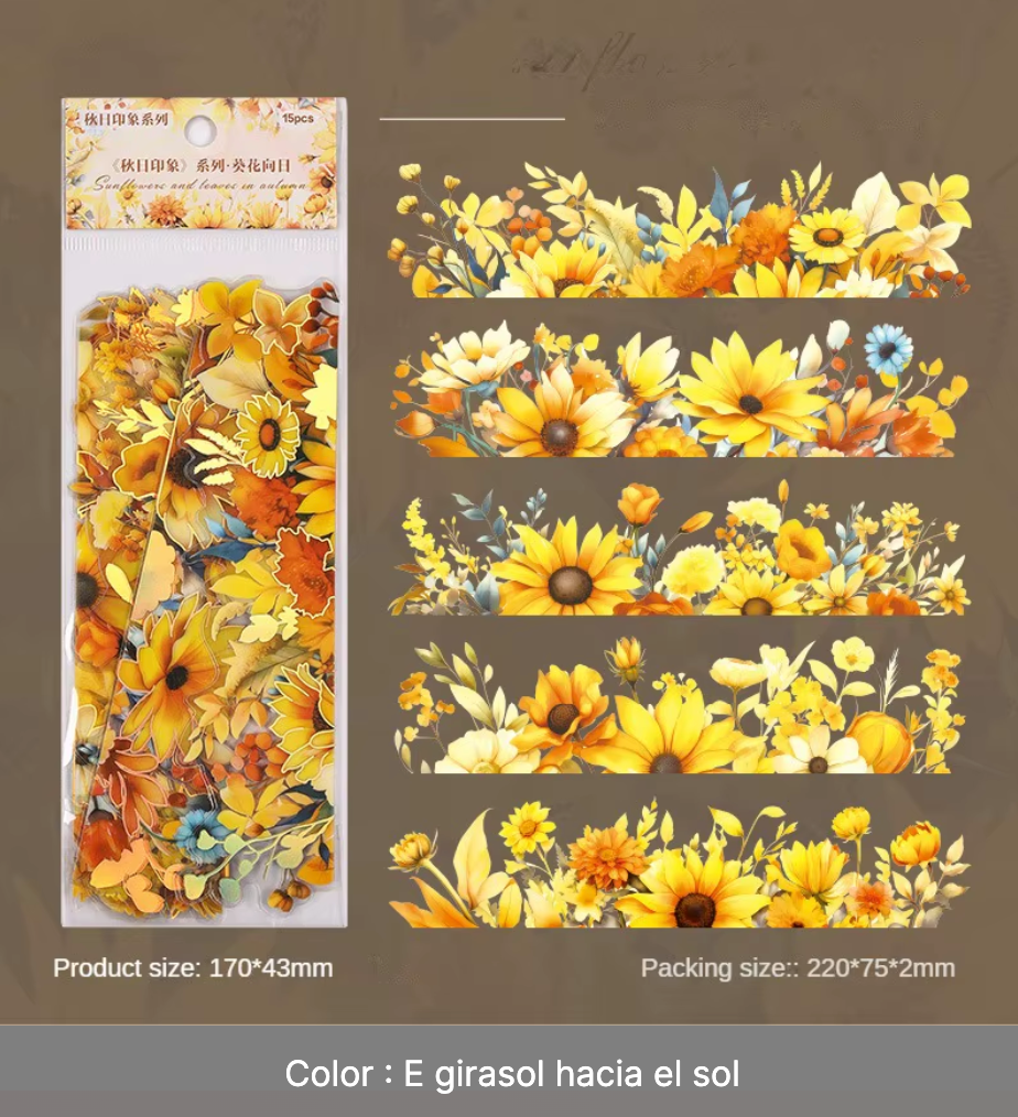 15 Tiras de Hojas de otoño con detalles dorados